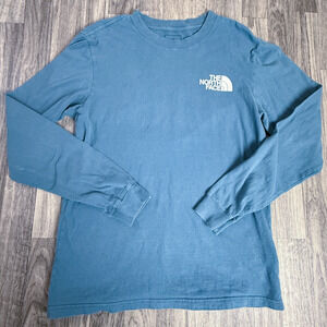 The North Face Long Sleeve T-Shirt Blue Mens Small Explore Logo Outdoor Hiking